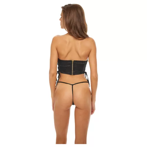 Bombshell - cropp, leopárd mintás fűző és tanga (fekete)