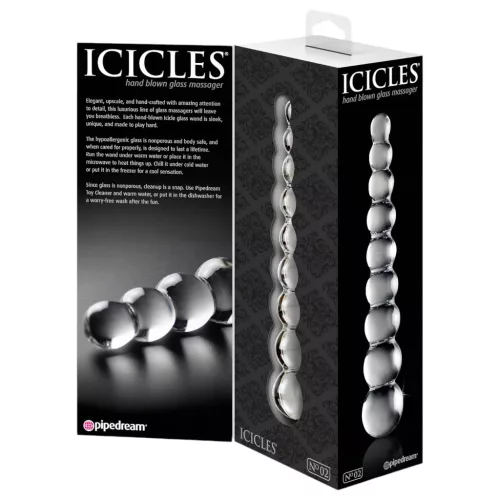 Icicles No. 2 - gömbös üveg dildó (átlátszó)