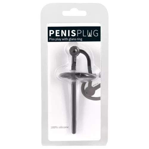Penisplug - szilikon makkgyűrű üreges dilátorrall (fekete)