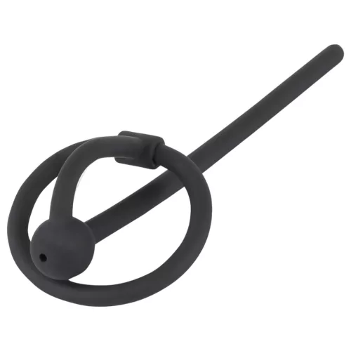 Penisplug - szilikon makkgyűrű üreges dilátorrall (fekete)