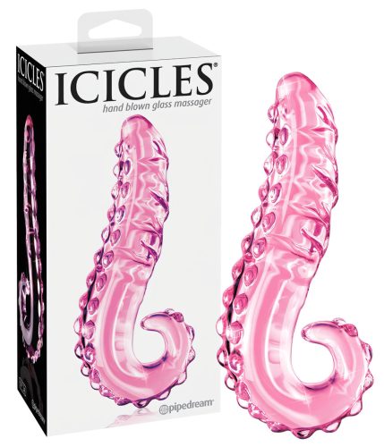 Icicles No. 24 - bordázott nyelv üveg dildó (pink)