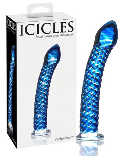 Icicles No. 29 - spirál, pénisz üveg dildó (kék)
