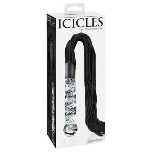 Icicles No. 38 - bőr korbács és üveg dildó (átlátszó-fekete)