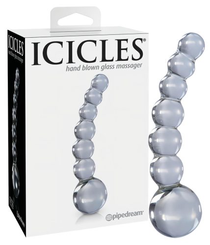 Icicles No. 66 - íves, gömbös, üveg dildó (átlátszó)