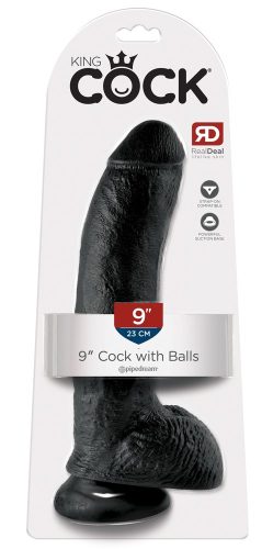 King Cock 9 - nagy tapadótalpas, herés dildó (23cm) - fekete