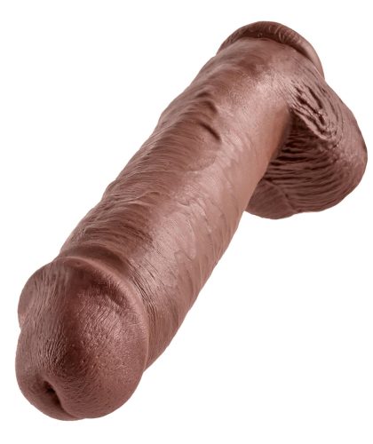 King Cock 11 - nagy tapadókorongos, herés dildó (28cm) - barna