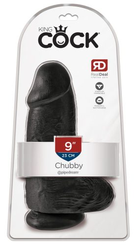 King Cock 9 Chubby - tapadótalpas, herés dildó (23cm) - fekete