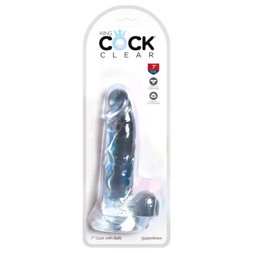 / King Cock Clear 7 - tapadókorongos, herés dildó (18cm)