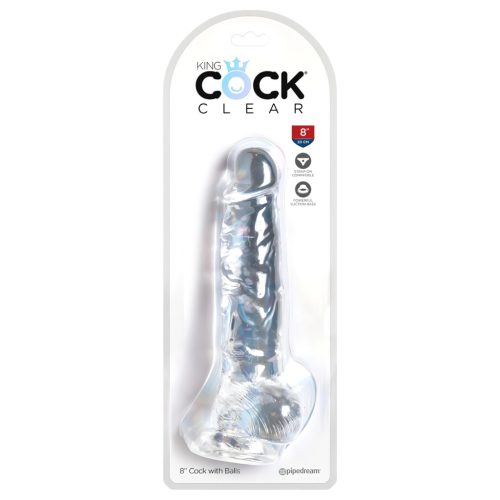 King Cock Clear 8 - tapadókorongos, herés dildó (20cm)