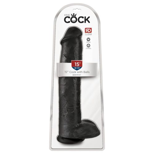 King Cock 15 - tapadókorongos, herés dildó (38cm) - fekete