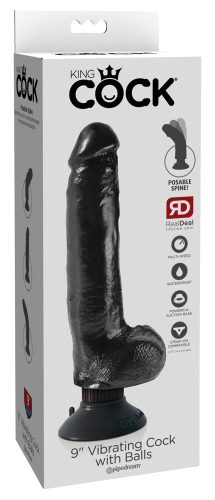 King Cock 9 - hajlítható, talpas vibrátor (26cm) - fekete