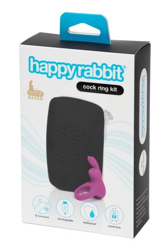 Happyrabbit Cock Kit - vibrációs péniszgyűrű tárolótáskával (lila)