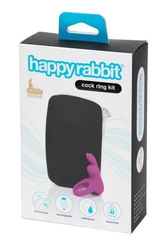 Happyrabbit Cock Kit - vibrációs péniszgyűrű tárolóval (lila)