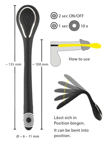 Penis Plug Dilator - akkus, vibrációs dilátor (1cm) - fekete