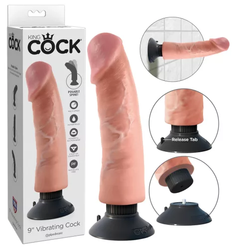 King Cock 9 tapadókorongos vibrátor (23 cm, natúr)