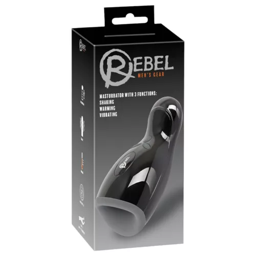 Rebel - fűthető, vibráló, fel-le mozgó maszturbátor férfiaknak (fekete)