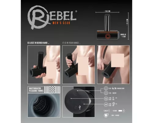 Rebel - akkus, fel-le mozgó, vibráló maszturbátor férfiaknak (fekete)