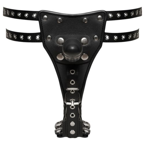 ZADO - bőr alsó külső + 2 belső dildóval (fekete)