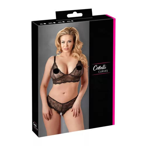 Cottelli Plus Size - csipke melltartó szett (fekete)