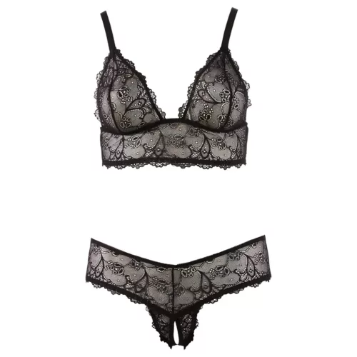 Cottelli Plus Size - csipke melltartó szett (fekete)