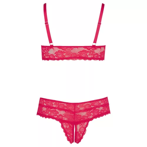 Cottelli Plus Size - puha csipke melltartó szett (piros)