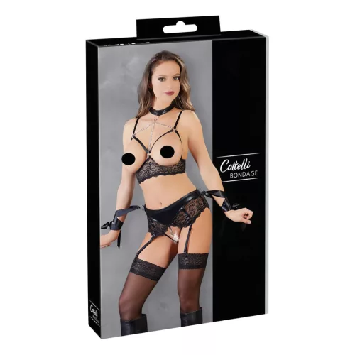Cottelli Bondage - csipkés fehérnemű szett (5 részes)