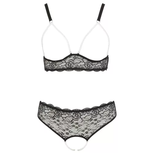 Cottelli Plus Size - gyöngyös melltartó szett (fekete)