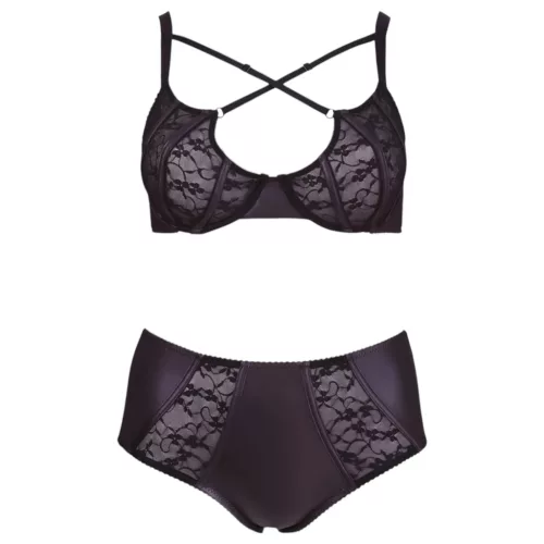 / Cottelli Plus Size - keresztpántos melltartó és bugyi (fekete)