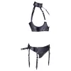 Cottelli Bondage - fényes push-up melltartó szett bilinccsel (fekete)