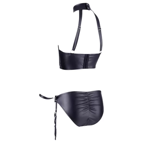 Cottelli Bondage - fényes push-up melltartó szett bilinccsel (fekete)