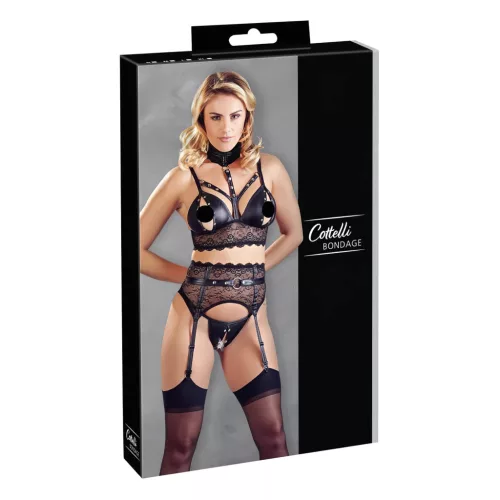 Cottelli Bondage - csipke fehérnemű szett bilinccsel (fekete)
