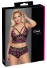 / Cottelli Plus Size - virágos melltartó szett (fekete-lila)