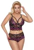 / Cottelli Plus Size - virágos melltartó szett (fekete-lila)