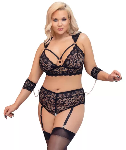 / Cottelli Bondage Plus Size - csipke melltartó szett (fekete)