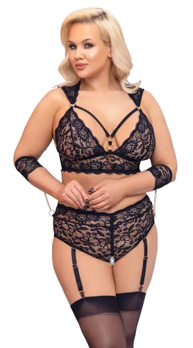 / Cottelli Bondage Plus Size - csipke melltartó szett (fekete)