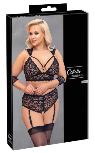 / Cottelli Bondage Plus Size - csipke melltartó szett (fekete)