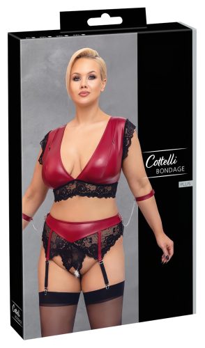 Cottelli Bondage Plus Size - csipkés melltartó szett (piros-fekete)