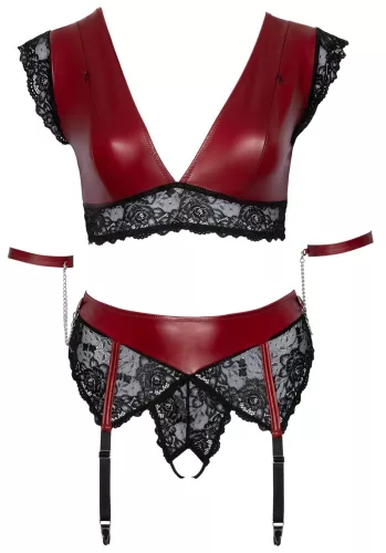 Cottelli Bondage Plus Size - csipkés melltartó szett (piros-fekete)