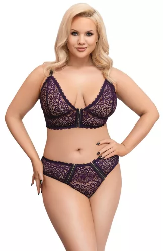 / Cottelli Plus Size - áttetsző mintás melltartó szett (lila)