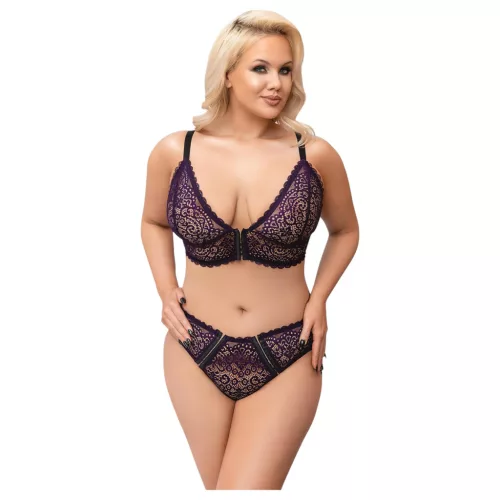 / Cottelli Plus Size - áttetsző mintás melltartó szett (lila)
