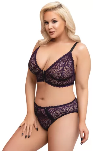 / Cottelli Plus Size - áttetsző mintás melltartó szett (lila)
