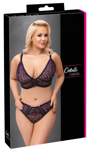 Cottelli Plus Size - áttetsző mintás melltartó szett (lila)