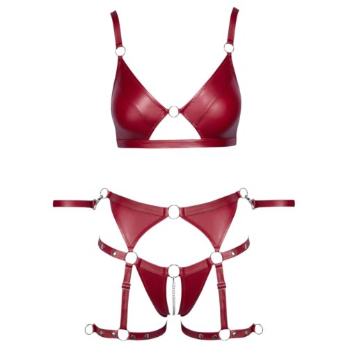 / Cottelli Bondage - fényes melltartó szett és kar bilincs (piros)