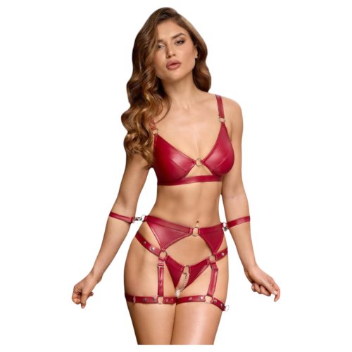 Cottelli Bondage - fényes melltartó szett és kar bilincs (piros)