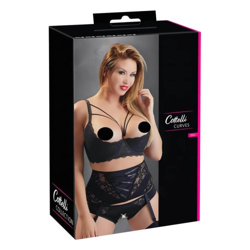 / Cottelli Plus Size - pántos, gyűrűs mellemelő (fekete)