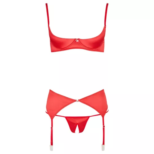 Cottelli - szíves nyitott push-up melltartó szett (piros)