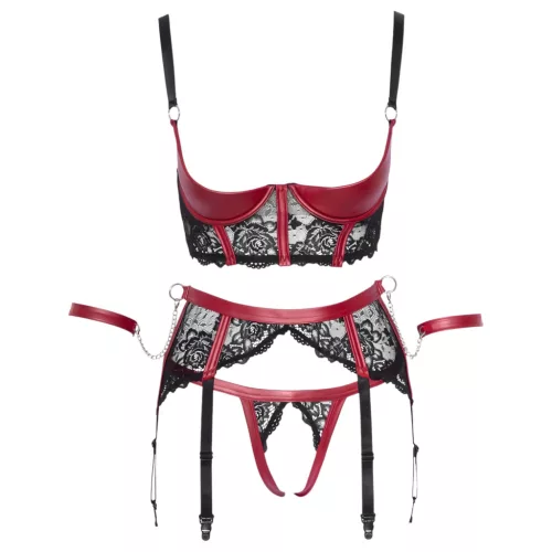 Cottelli Bondage - Matt, csipkés push-up melltartó szett (piros)