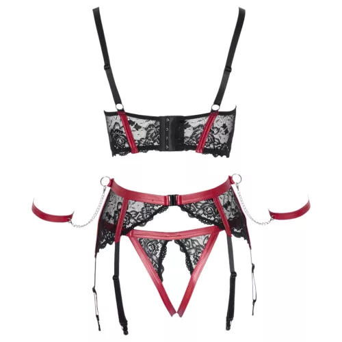 Cottelli Bondage - Matt, csipkés push-up melltartó szett (piros)
