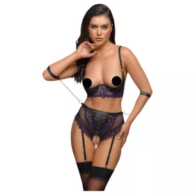   Cottelli Bondage - melltartó és karbilincs szett nőknek (fekete-lila)