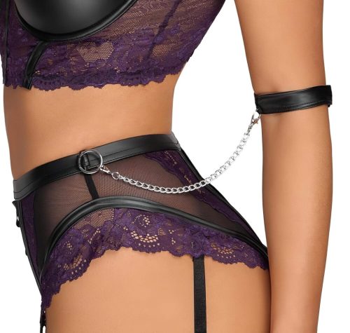 Cottelli Bondage - melltartó szett és kar bilincs (fekete-lila)